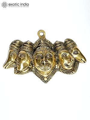 6" Panchamukhi Hanuman Face Wall Hanging in Brass