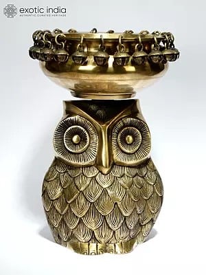 9" Designer Urli on Owl Head in Brass