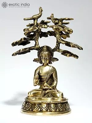 6" Small Blessing Buddha Under The Bodhi Tree | Brass Statue