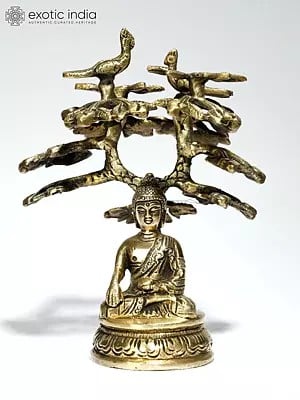 5" Small Buddha Seated Under The Bodhi Tree | Brass Statue