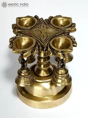 4" Designer Brass Four Wicks Lamp with Bells