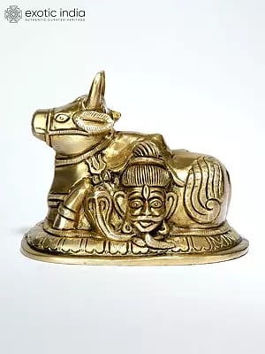 5" Small Nandi Statue with Shiva Parvati Face | Brass Statue