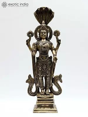 16" Standing Goddess Lakshmi with Protecting Naag | Brass Statue