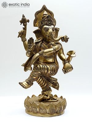 18" Dancing Lord Ganesha | Brass Statue