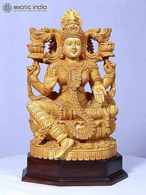 21" Goddess Lakshmi Statue | Handmade | Wooden Goddess Sculpture