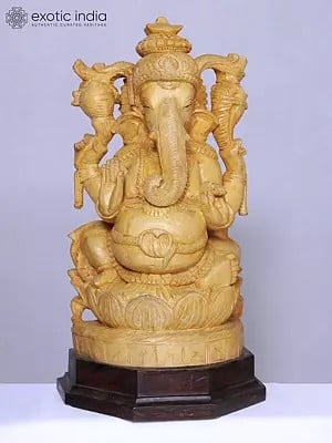 13" Lord Ganesha White Wood Statue | Handmade | Wooden Ganesha Idol