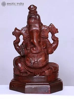 10" Seated Rosewood Ganesha Handmade | Wooden Figurine | Statue For Temple