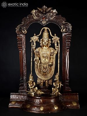 29" Tirupati Balaji (Venkateshvara) with Garuda and Hanuman | Brass Statue