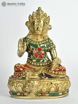 7" Tibetan Buddhist Kubera (God of Wealth) | Brass Statue