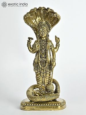 Superfine Standing Lord Vishnu Brass Statue Under Sheshnag