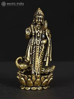 Small Superfine Standing Lord Karttikeya Brass Statue with Peacock | Multiple Sizes