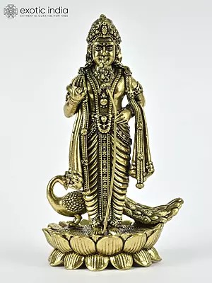 Small Superfine Standing Lord Karttikeya Brass Statue with Peacock | Multiple Sizes
