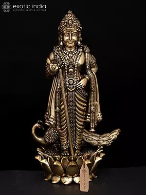 Small Superfine Standing Lord Karttikeya Brass Statue with Peacock | Multiple Sizes