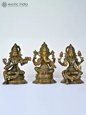 10" Ganesha Lakshmi Saraswati | Brass Statues