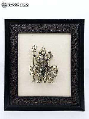 9" Superfine Ardhanarishvara with Nandi and Lion | Wall Hanging Framed Brass Statue