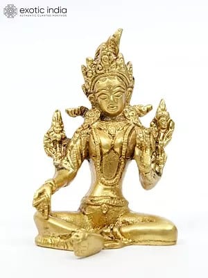 4" Tibetan Buddhist Goddess Green Tara Brass Statue