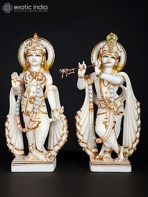 17" Pair of Radha Krishna | Marble Statues