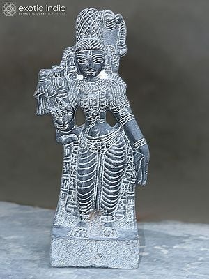 12" Standing Statue Of Goddess Andal In Black Granite Stone