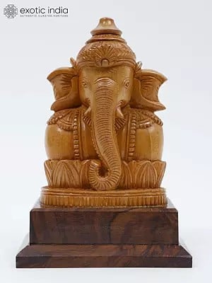 8" Lord Ganesha Bust | Wood Carved Statue