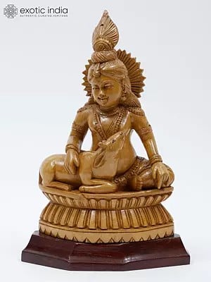 8" Gau-Palak Krishna | Wood Carved Statue