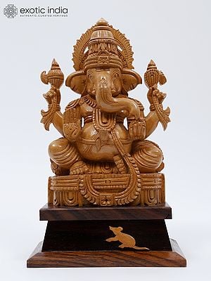 12" Blessing Lord Ganapati | Wood Carved Statue