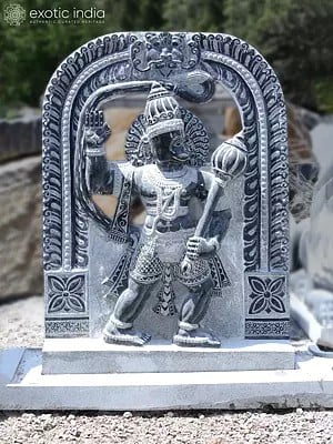 50" Large Statue of Lord Hanuman in Blessing Mudra with Mace | Black Granite Stone Idol