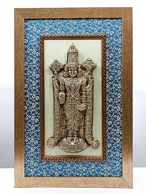 21" Tirupati Balaji (Venkateshvara) | Wood Framed Brass Sculpture | Wall Hanging