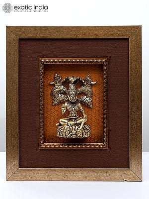 15" Blessing Lord Hanuman Wood Framed Brass Statue | Wall Hanging Idol