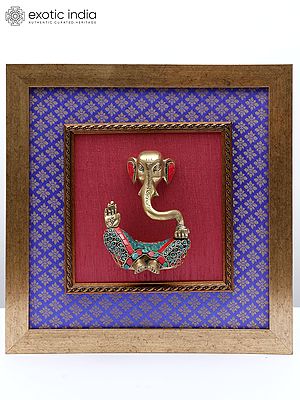 15" Stylized Lord Ganesha | Wood Framed Brass Sculpture | Wall Hanging