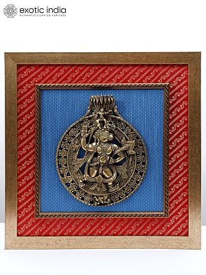 19"  Lord Hanuman | Wood Framed Brass Sculpture | Wall Hanging