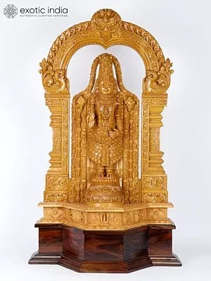 39" Large Tirupati Balaji (Venkateshvara) with Kirtimukha Throne | Wood Carved Statue