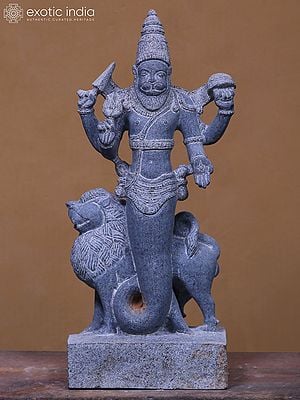 21" Chaturbhuja Rahu Graha (Planet) | Black Granite Stone Statue