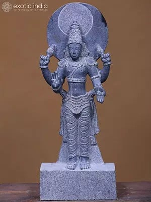 21" Chandra the Mood God | Black Granite Stone Statue