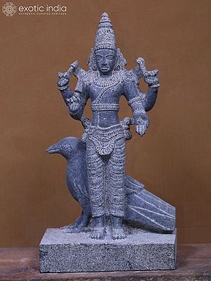 21" Shani Graha - Planet Standing Pose On Base | Black Granite Stone Statue