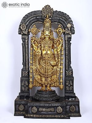 60" Large Lord Venkateshvara (Tirupati Balaji) Standing on Kirtimukha Throne | Brass Statue