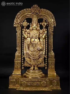 60" Large Lord Venkateshvara (Tirupati Balaji) Standing on Kirtimukha Throne | Brass Statue