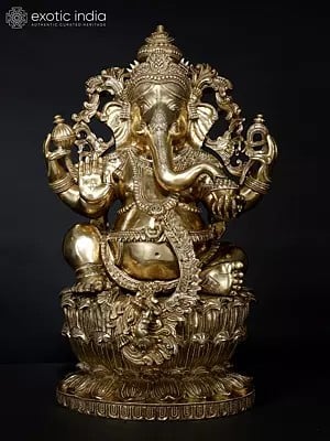 26" Chaturbhuja Lord Ganesha Brass Statue