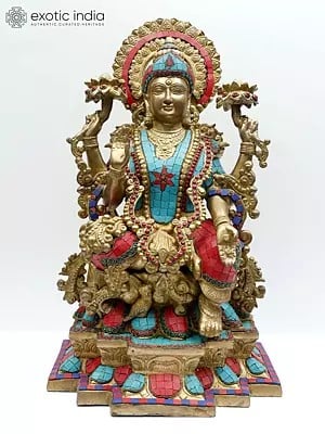 22" Brass Goddess Lakshmi with Kirtimukha Prabhavali