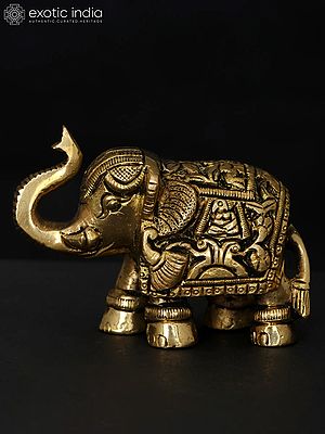 Small Elephant Statue with Upraised Trunk | Brass Statue