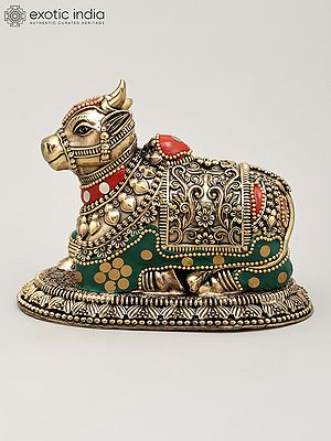 Superfine Nandi - Vahan of Lord Shiva | Brass Statue with Inlay Work