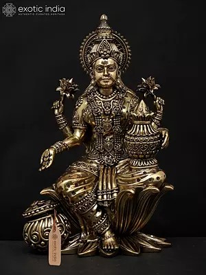 Superfine Four Armed Goddess Lakshmi with Wealth Pot | Brass Statue
