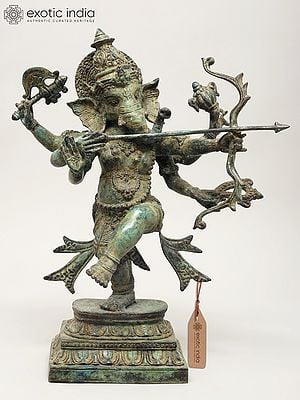 15" Lord Ganesha The Archer | Balinese Brass Statue