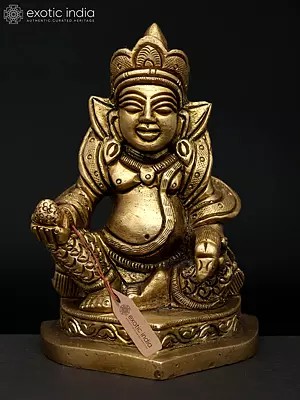 4" Small Seated Lord Kubera - God of Wealth | Brass Scrulpture