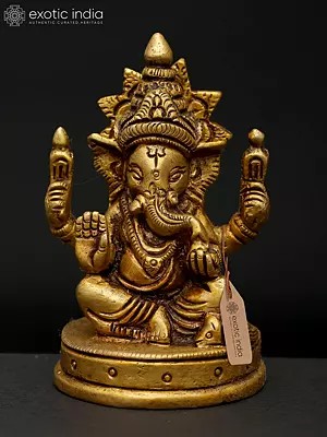 3" Chaturbhuja Lord Ganesha in Seated Posture | Brass Small Statue For Gifting