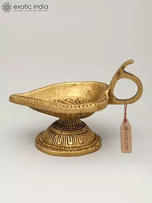 3" Small Handheld Ritual Brass Diya with Carvings
