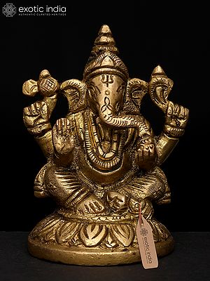 3" Small Chaturbhuja Lord Ganesha | Brass Statue