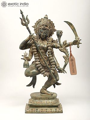 27" Fierce Grace: Dancing Goddess Kali Sculpture from Indonesia