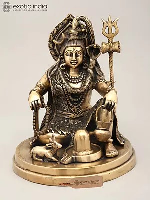 9" Sitting Lord Shiva with Shivalinga and Nandi | Brass Statue