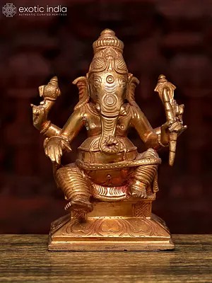 5" Small Sitting Chaturbhuja Lord Ganesha | Bronze Statue