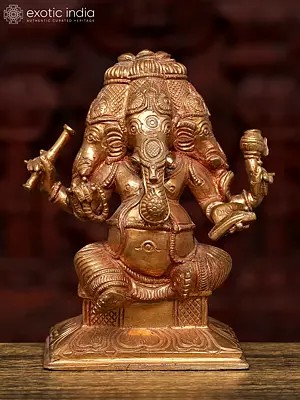 5" Small Four Headed Sitting Lord Ganesha | Bronze Statue